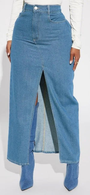 HIGH SLITS DENIM SKIRT