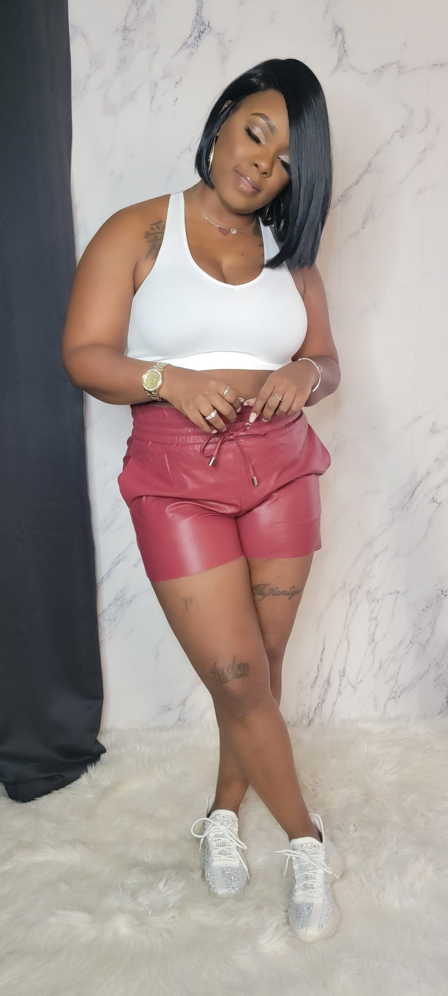 Vegan Leather Shorts (Dk. Red)