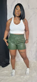 Vegan Leather Shorts (Army Green)
