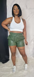 Vegan Leather Shorts (Army Green)