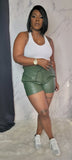 Vegan Leather Shorts (Army Green)